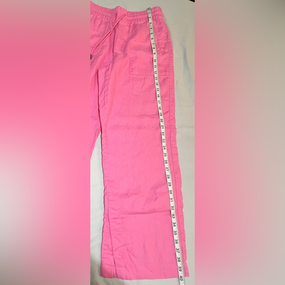 Athleta Retreat 100% Linen Wide Leg Pants Pink Side Slit Resortwear Small Petite - Picture 10 of 13